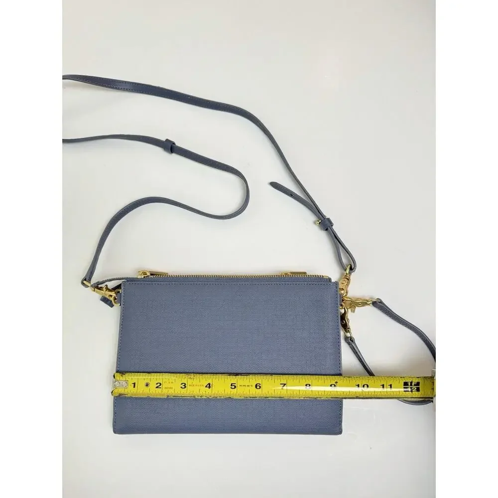 Dagne Dover Double Zip Crossbody in Dusty Blue with Gold Hardware